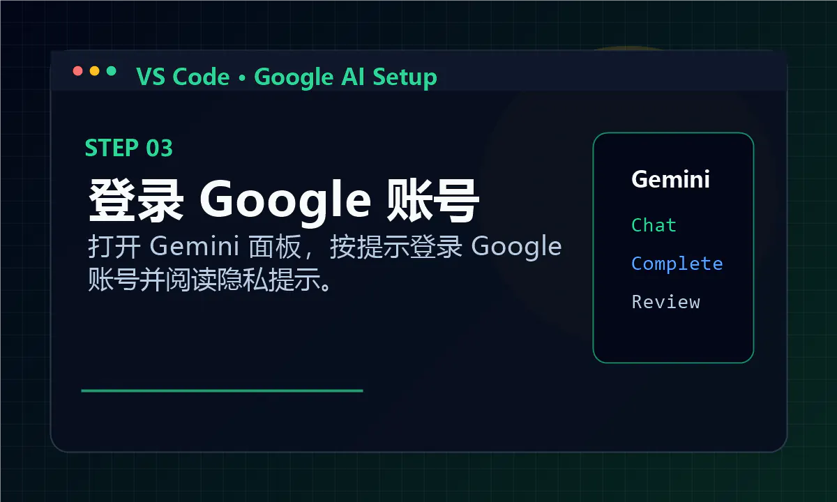 在 Gemini Code Assist 中登录 Google 账号的示意图